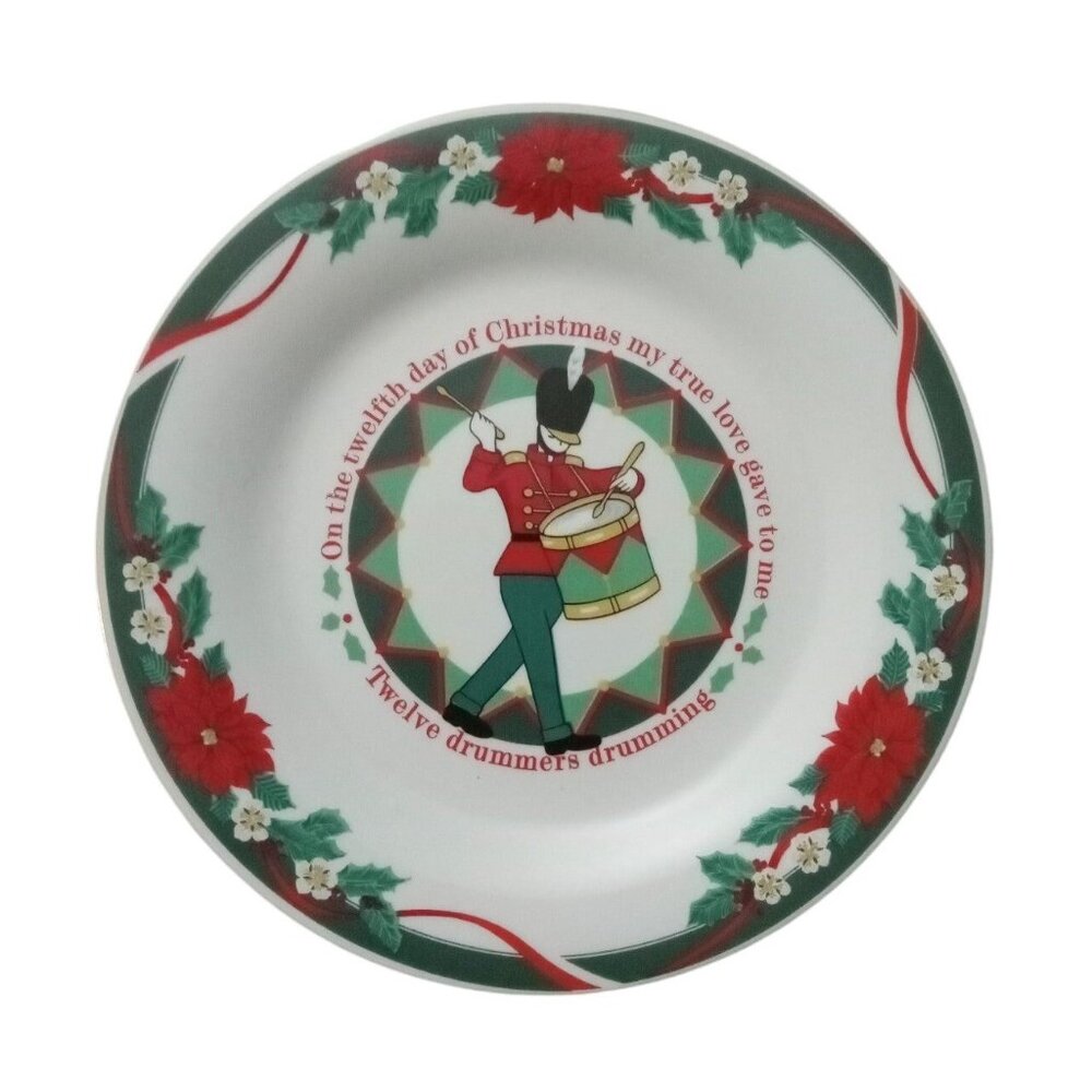 Tienshan Deck The Halls Christmas Plate Twelve Drummers Drumming 7.5"